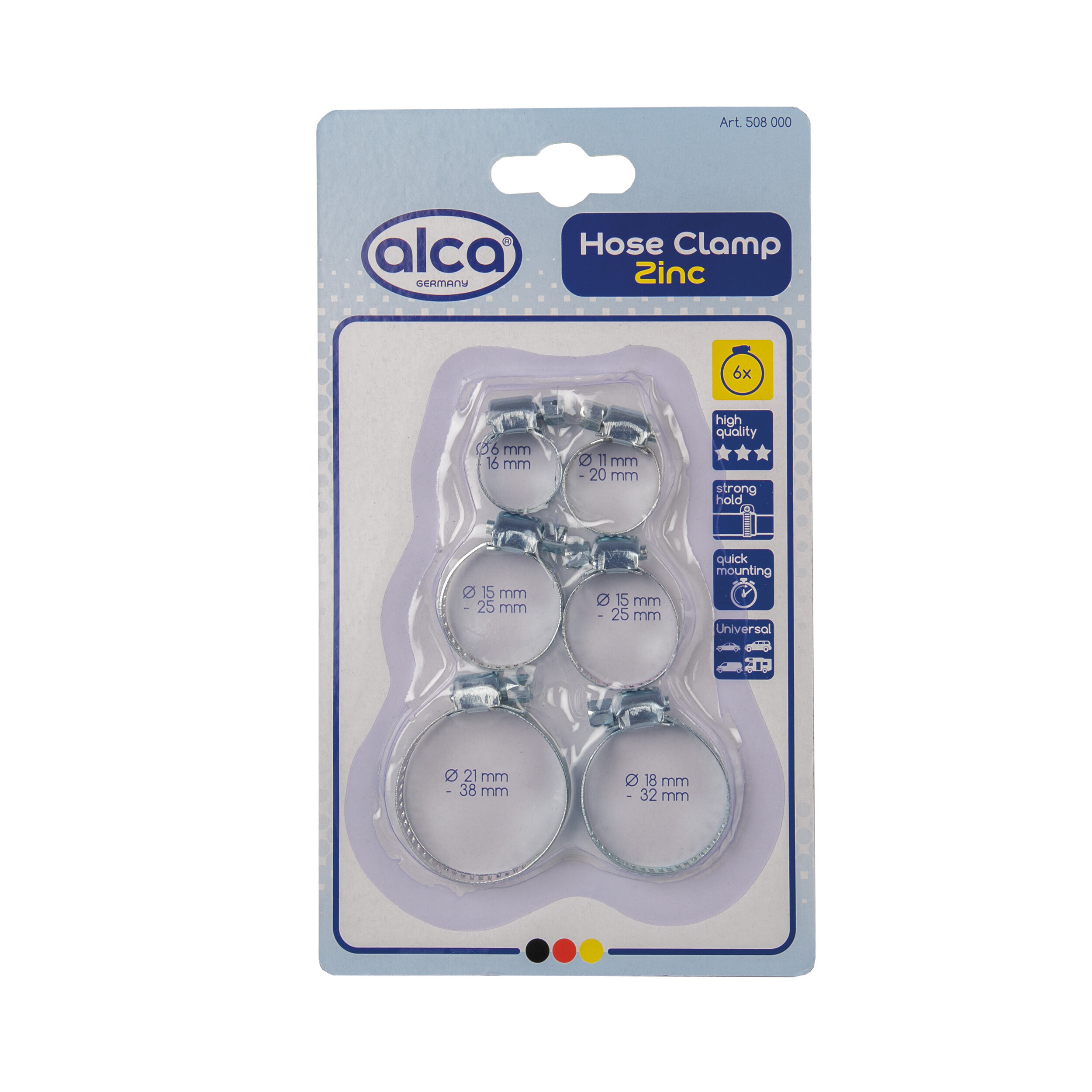 Schlauchschellen verzinkt 6er-Set | alca® Hose Clamp Zinc