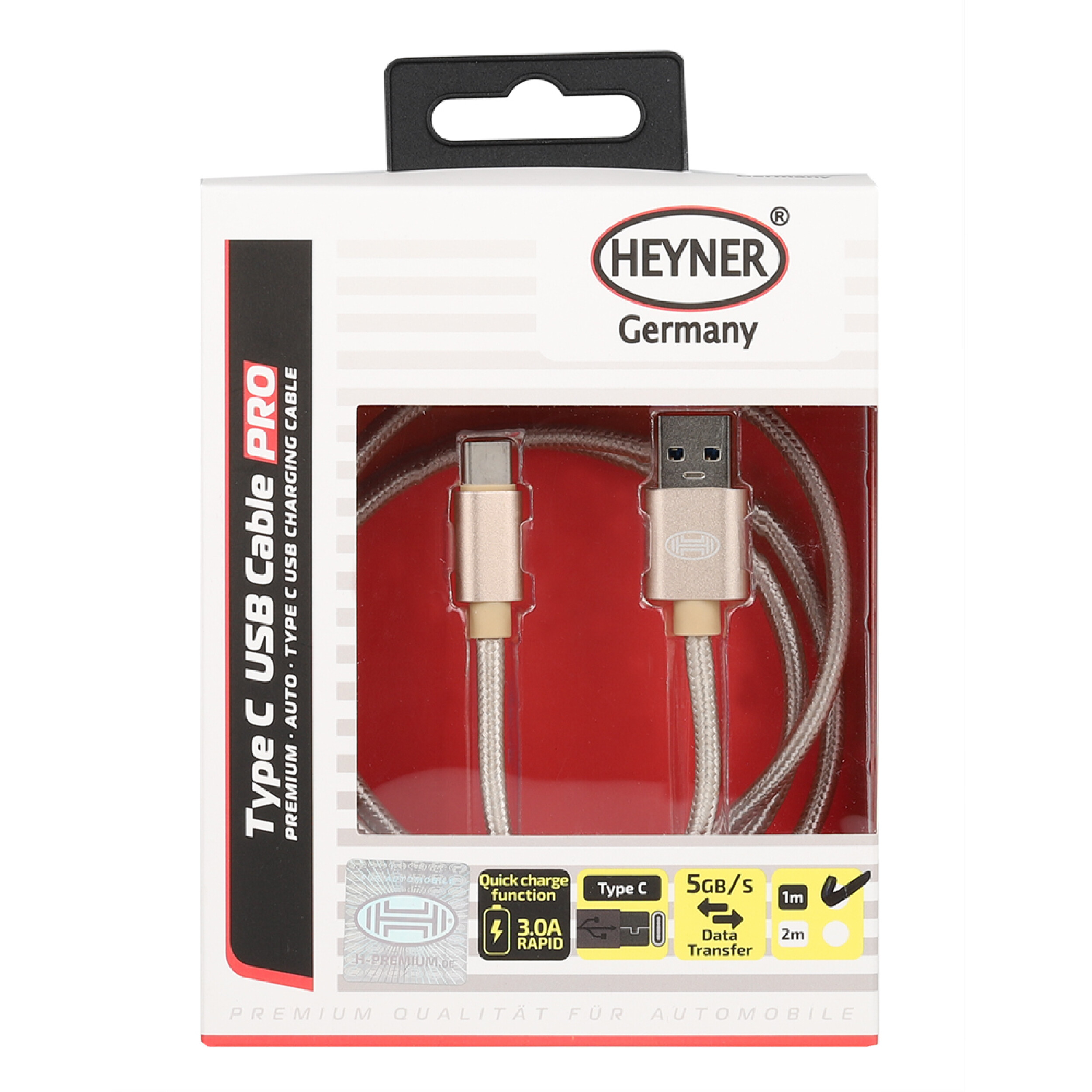 Ladekabel USB-C auf USB 3.0 Nylon | HEYNER® Typ C Cable 1m PRO