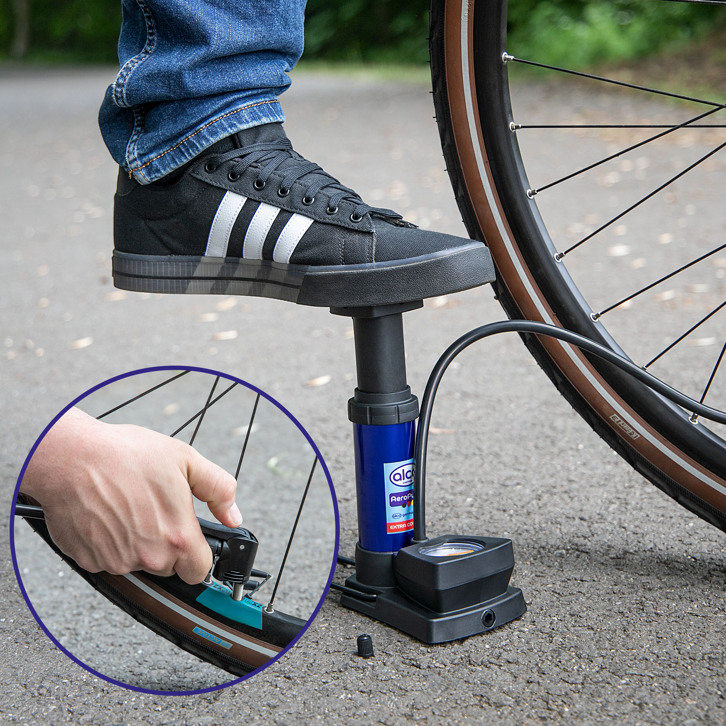 Mini Standfußpumpe mit Manometer | alca® MINI AERO PUMP 11 bar