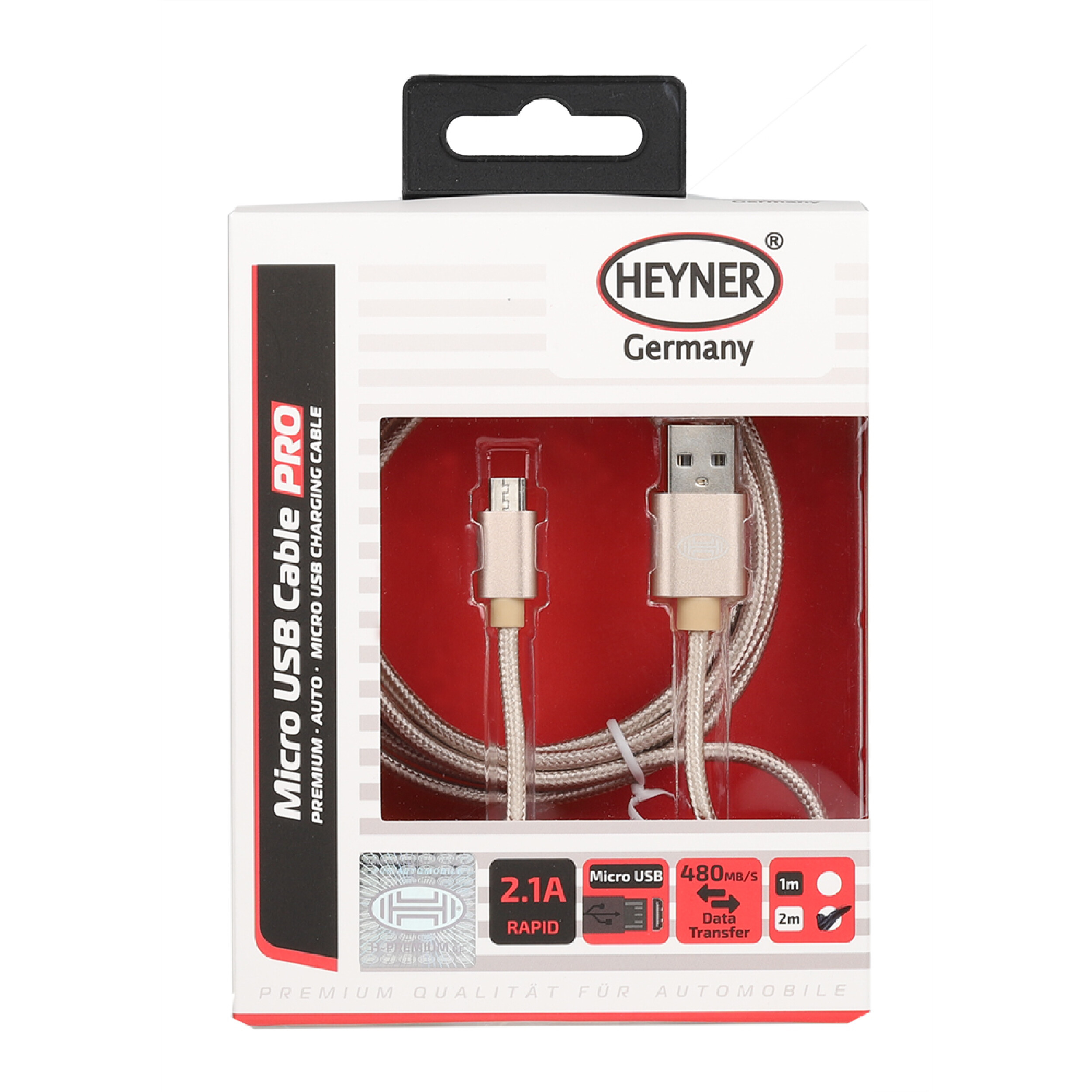 Premium charging cable micro USB to USB nylon (2 m) | HEYNER® Micro USB Cable PRO