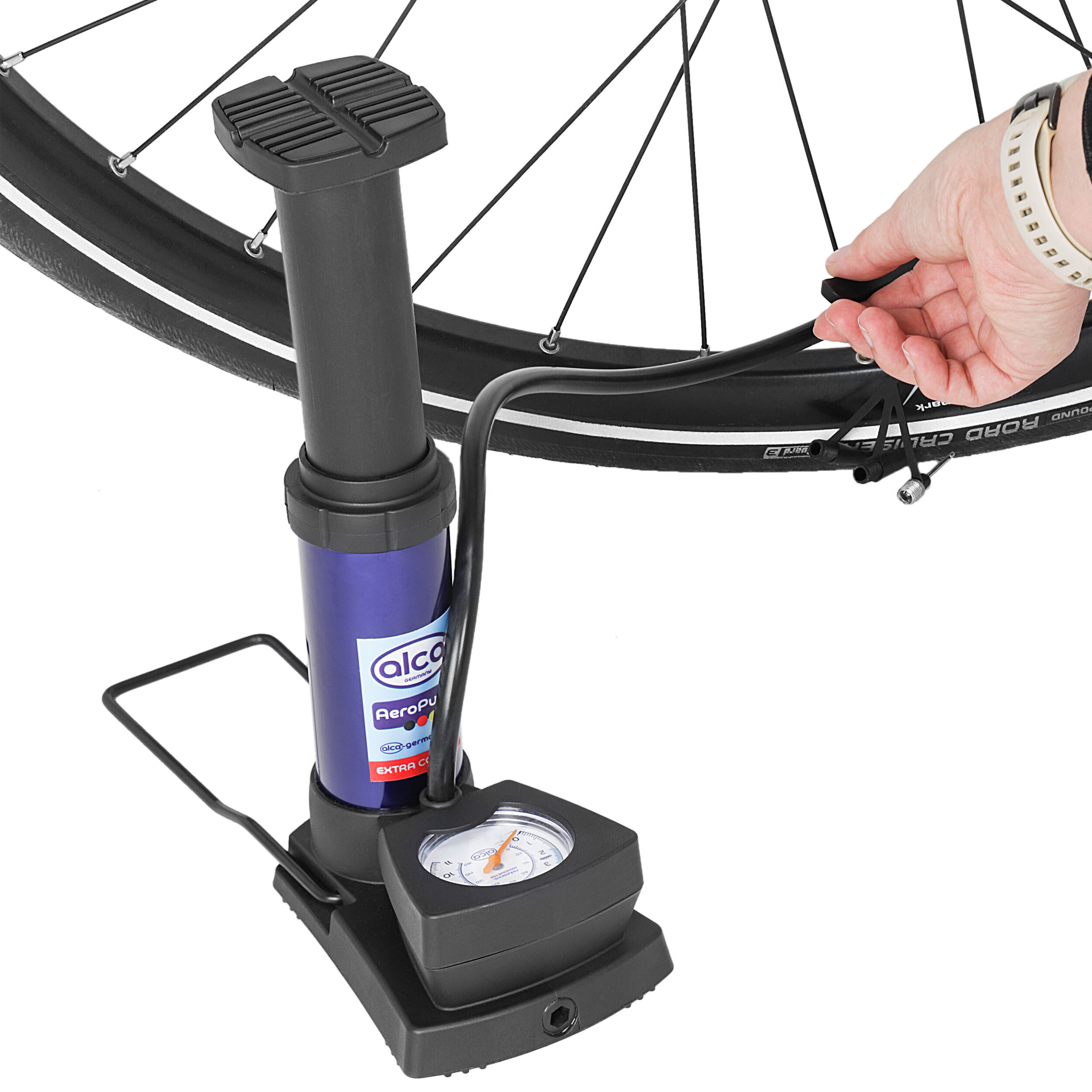 Mini Standfußpumpe mit Manometer | alca® MINI AERO PUMP 11 bar