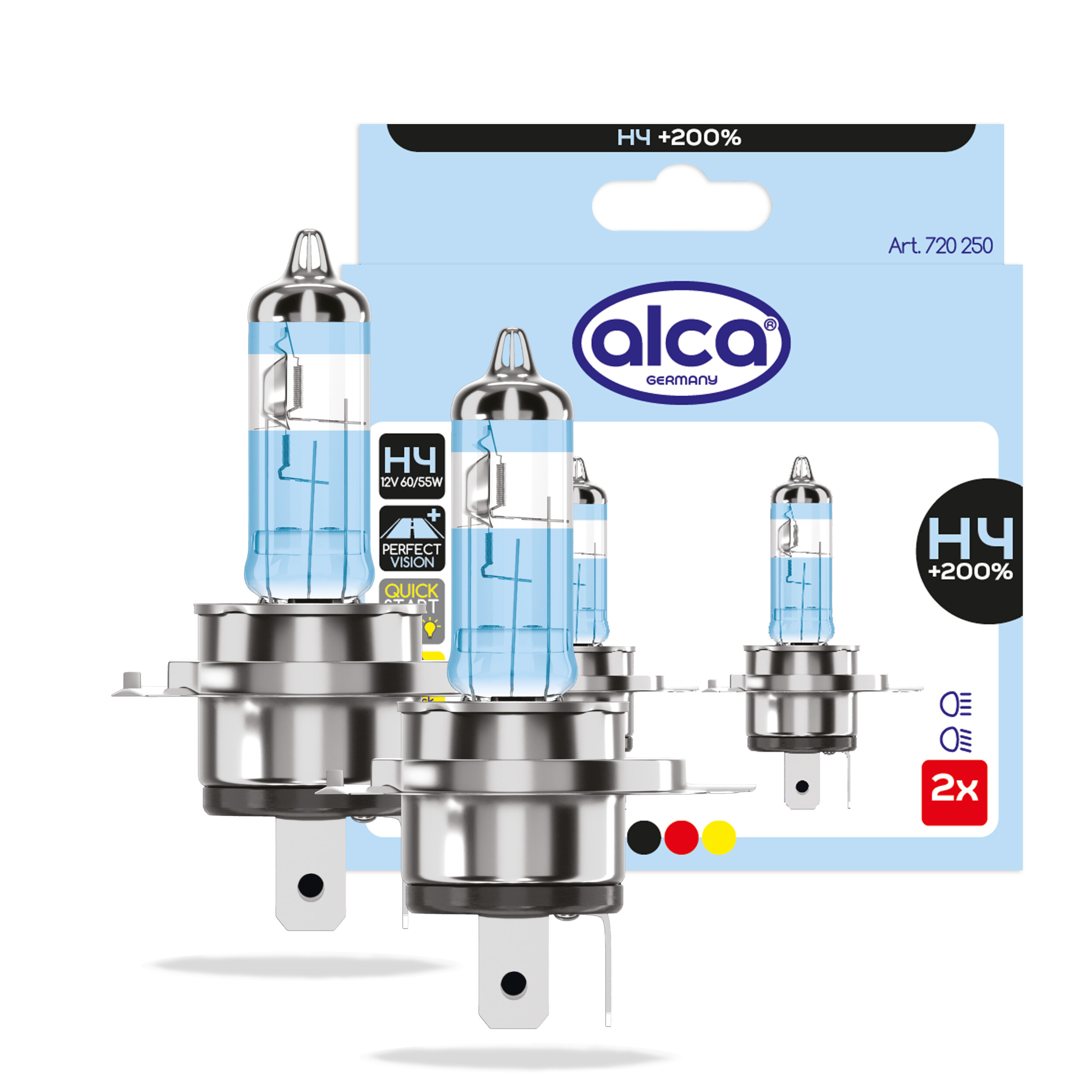 Halogenlampe H4 mit 200% mehr Licht (2er-Set) | alca® H4 +200%