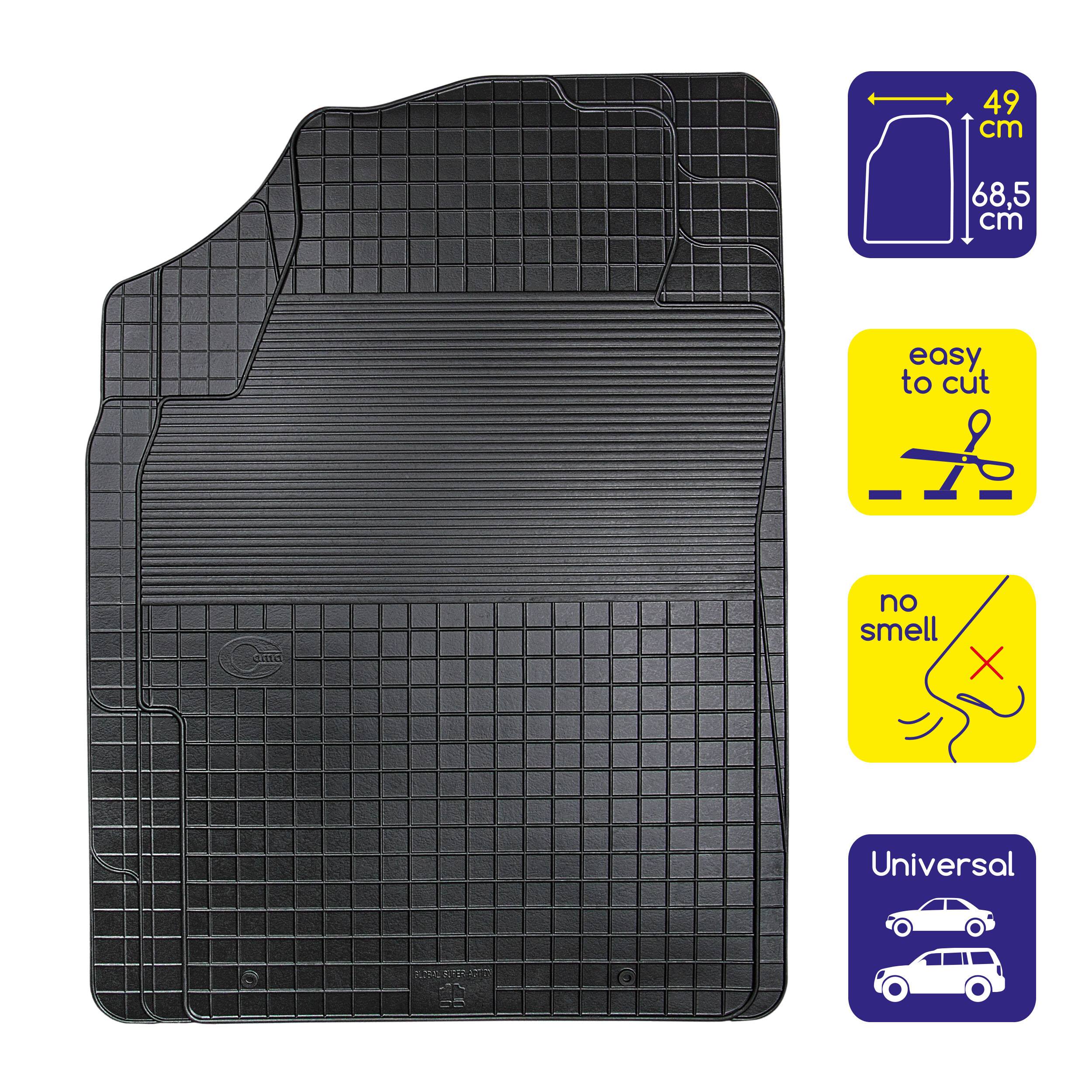 Gummi-Fußmatten zuschneidbar | alca® CarProtect Driver+Passenger