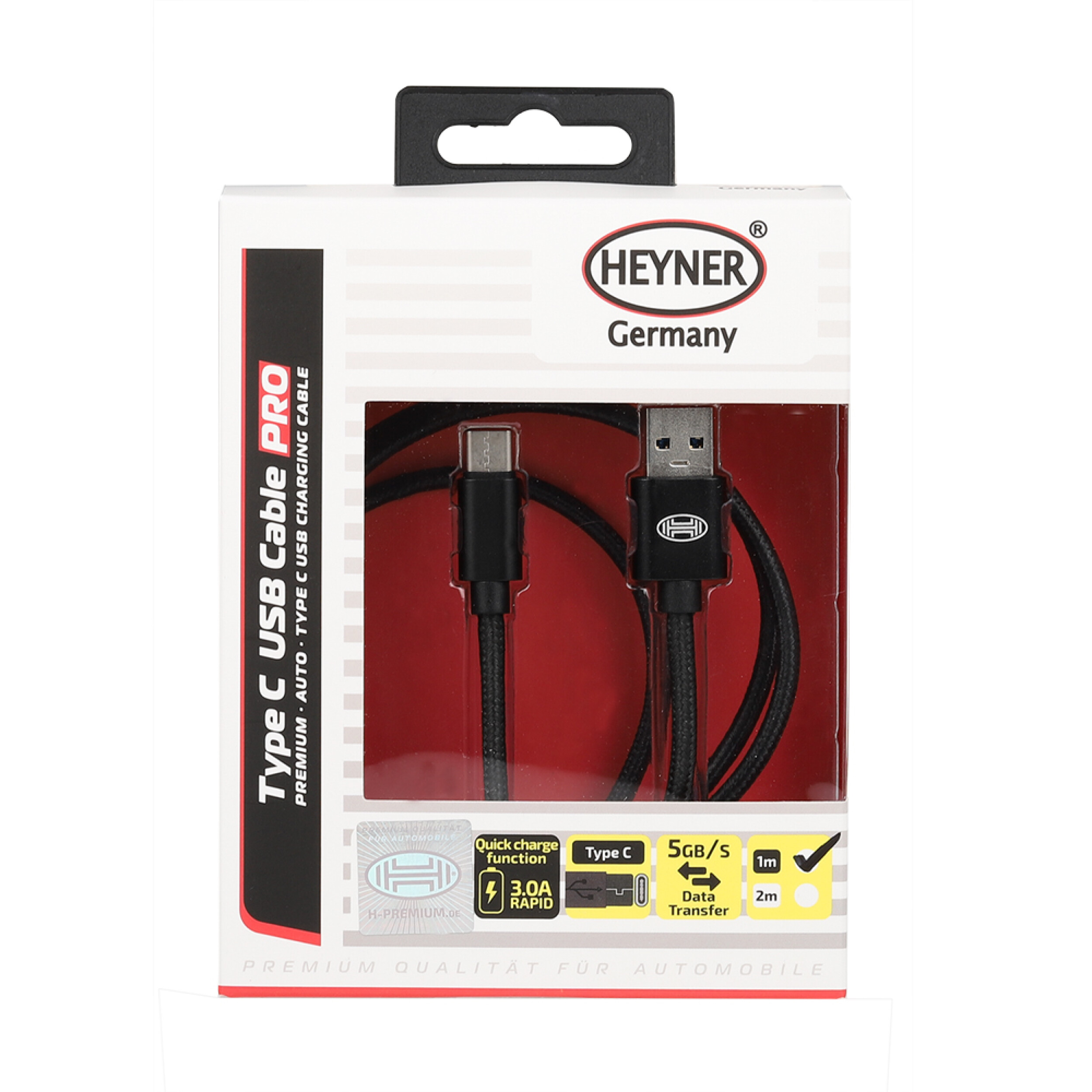 Charging cable USB-C to USB 3.0 Nylon | HEYNER® Type C Cable 1m PRO