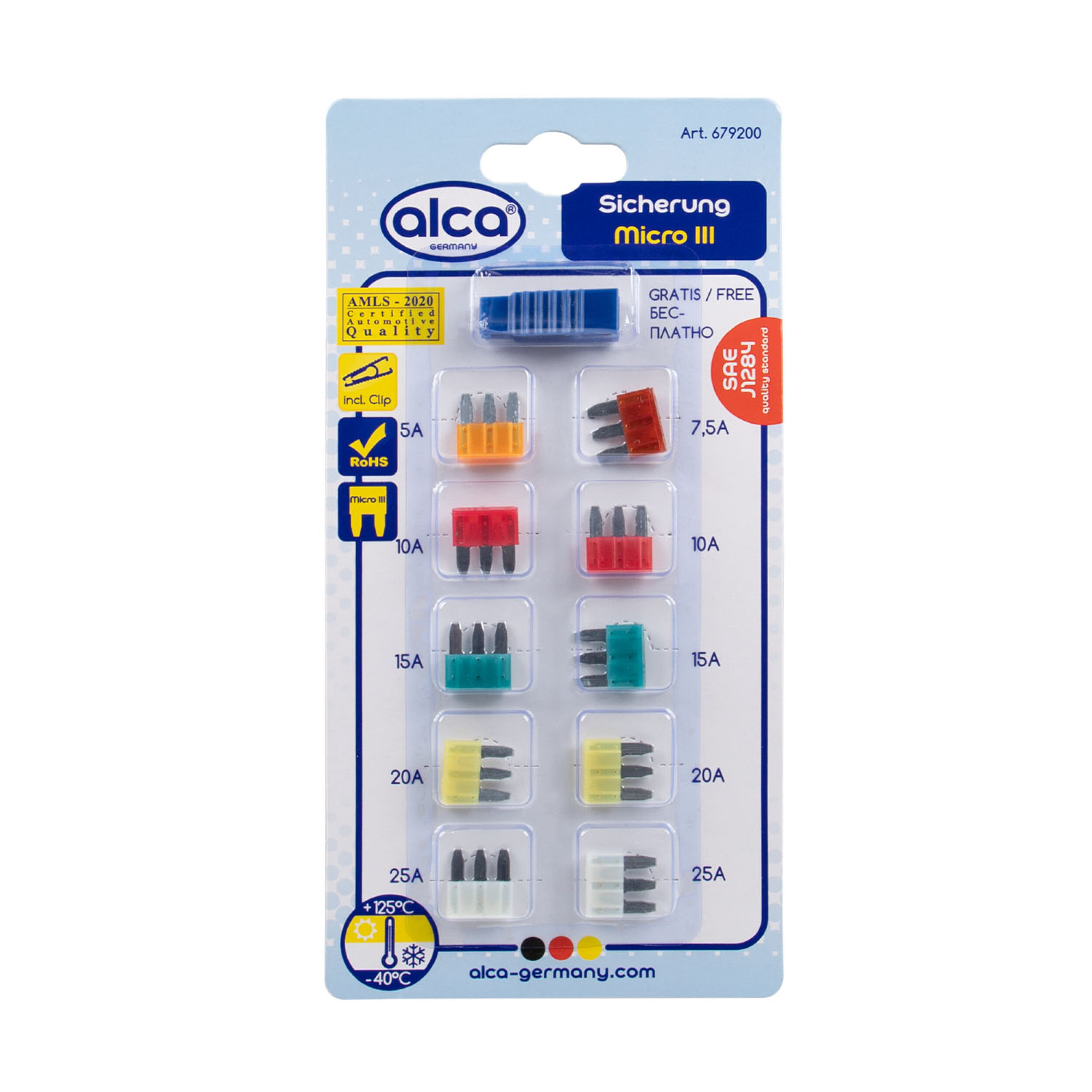 Micro 3 Sicherungen 5 - 25 A; 10er-Set | alca® Sicherung Micro III
