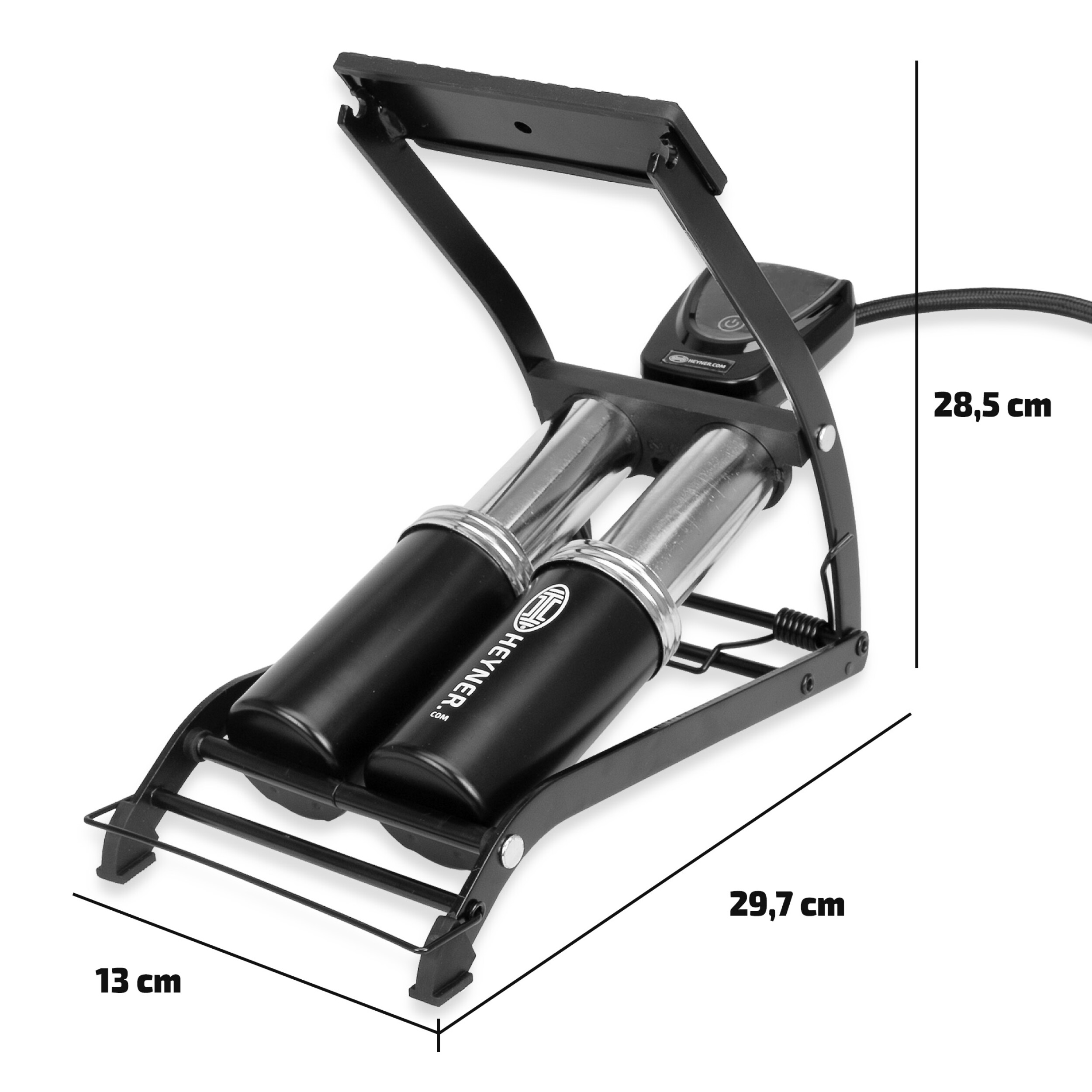 2-Zylinder Fußpumpe digitales Manometer | HEYNER® Pedal Max Digital PRO